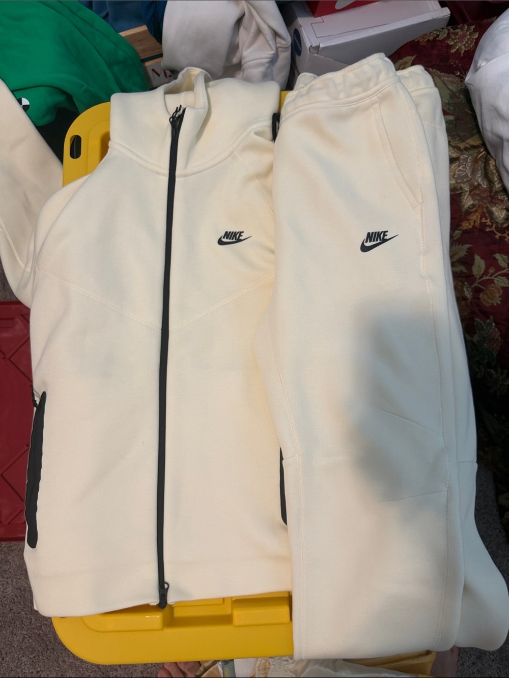Nike Cream Full-Zip Jacket and Joggers Set with Black Swoosh